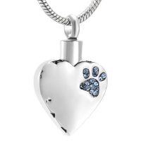 Heart Paw Print Blue Necklace