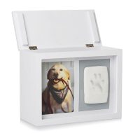 Wood Urn White with Photo and Paw Print